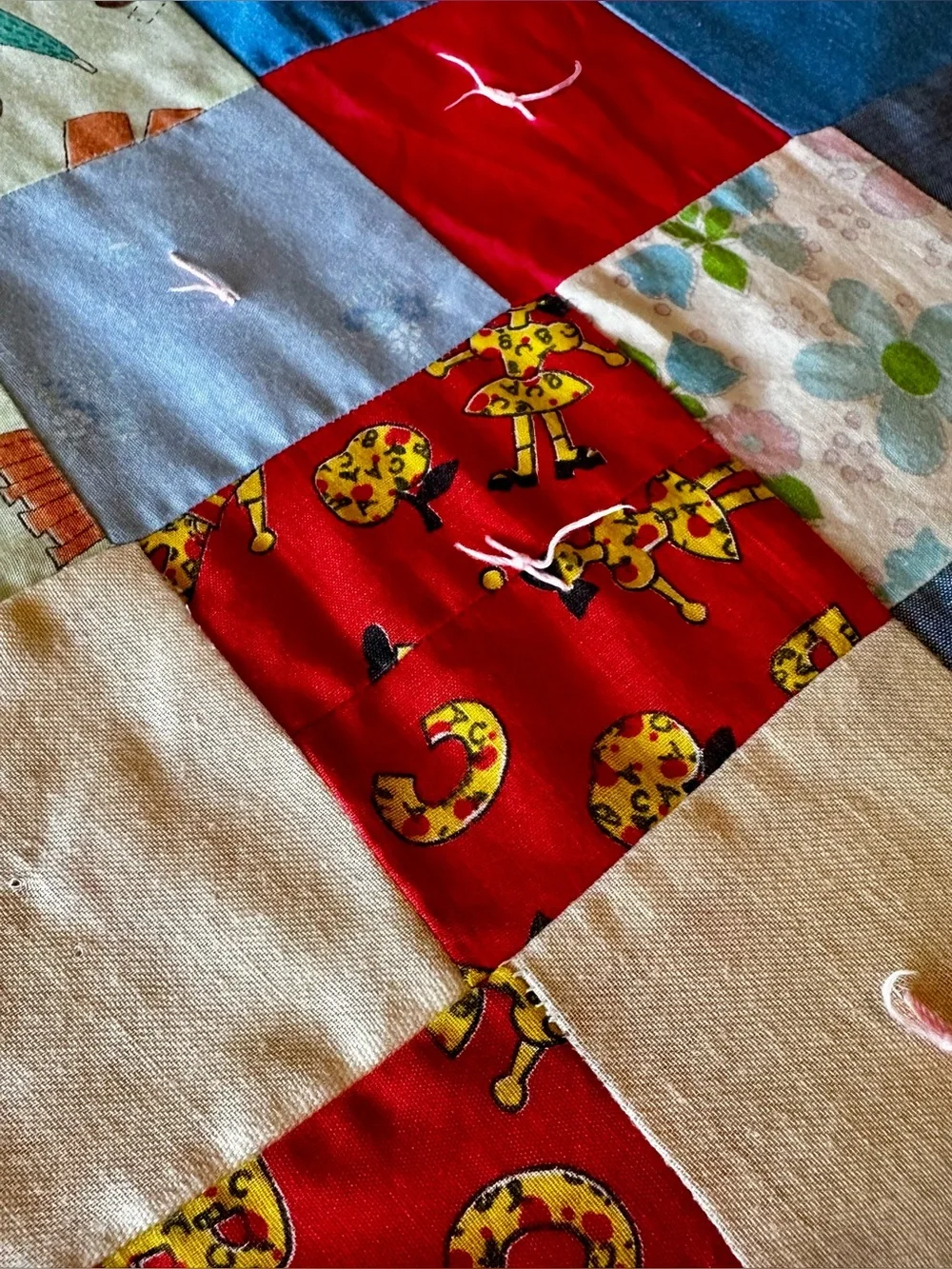 Patchwork Quilt Hand Knotted Approx. 78”x81” Full/Dbl. Photographed on Queen bed